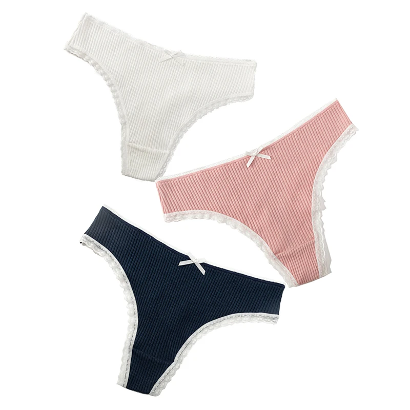 5pcs Popular Thread Lace Bow Underwear Women's Thong Breathable Sexy Underpants