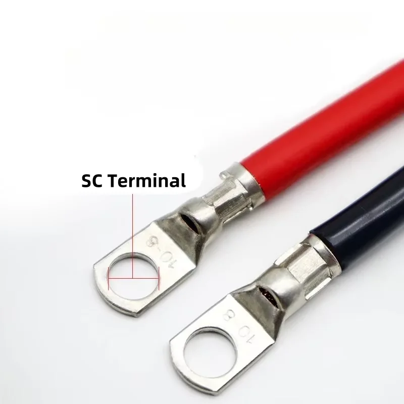 Battery Inverter Connection Cable Set with M8 SC Terminals 8/6/4/2 AWG 10/16/25/35mm2 UPS Wire Red Copper Core Tin-plated Lug