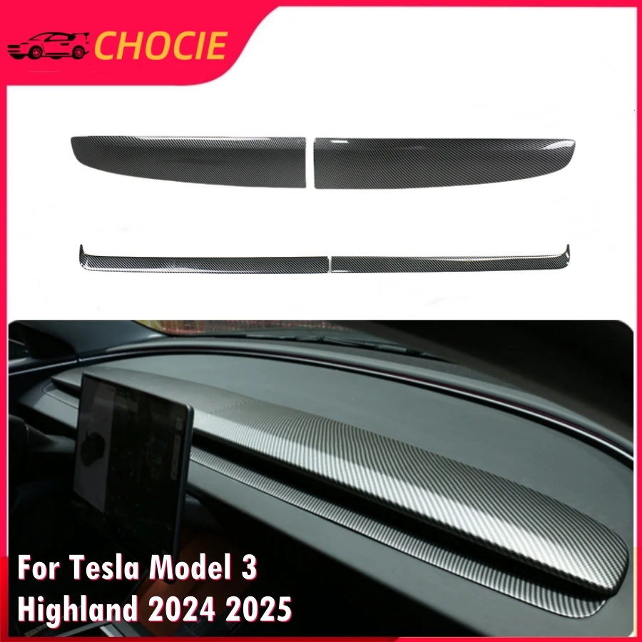 

4PCS Dashboard Trim Wrap Panel Cover For Tesla Model 3 Highland 2024 2025 ABS Carbonfiber Pattern Dash Protective Decoratoin