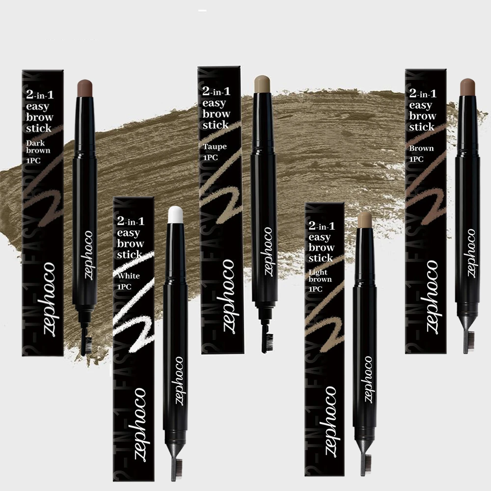 Zephoco 2 in 1 Easy Brown Stick Eyebrow Pencil 5 Colors Waterproof Long Lasting Smudge Proof Precise Brow Definer Makeup