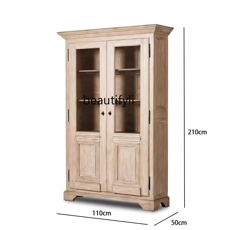 American country solid wood French retro high-end double door red wine cabinet goblet upside down storage cabinet