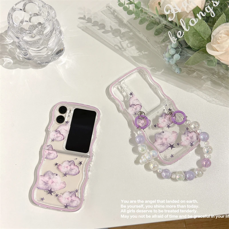 Clouds Raindrops Stars Rainbows with Bracelet Wristband Chain Soft Gel Shockproof Phone Case For OPPO Find N3 N2 Flip Back Cover