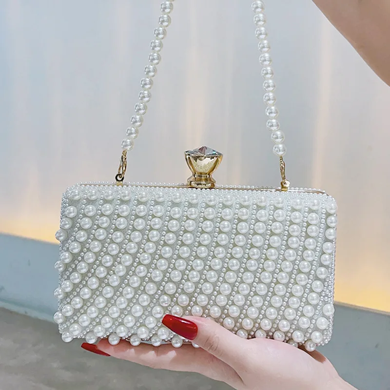 

Elegant Pearl Clutch Handbag For Prom Party Lady Evening Bag Beaded Underarm Shoulder Bag Glitter Gentle Women Top-Handle Purse