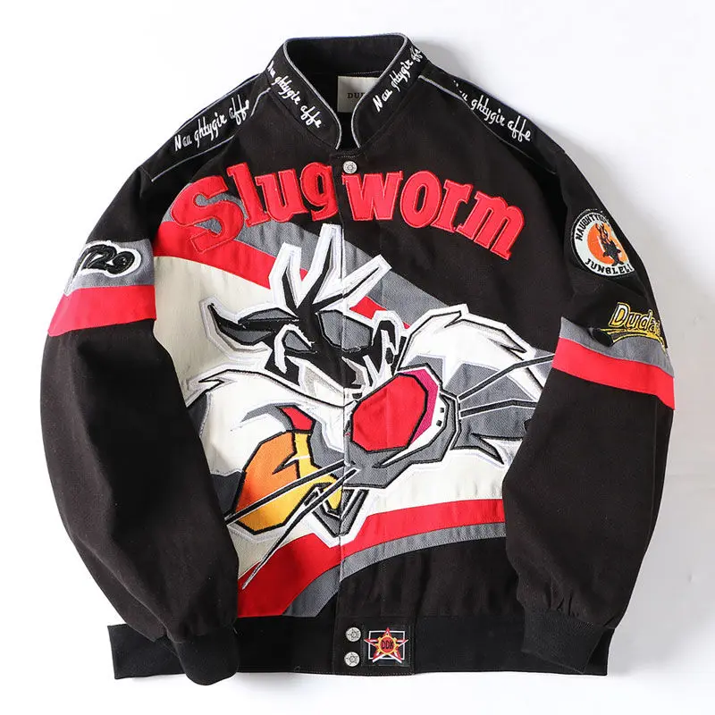 Avirex High Street Embroidered Anime Baseball Jacket Men Workwear Loose