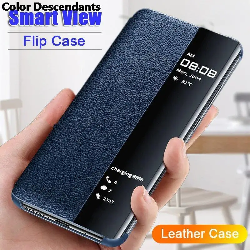 Smart View Flip Case For Huawei P40 P20 P30 Pro Mate 40 30 20 Lite Honor 10 90 Lite 9S X9A 70 X7 X8 X9 2022 P Smart 2019  Cover