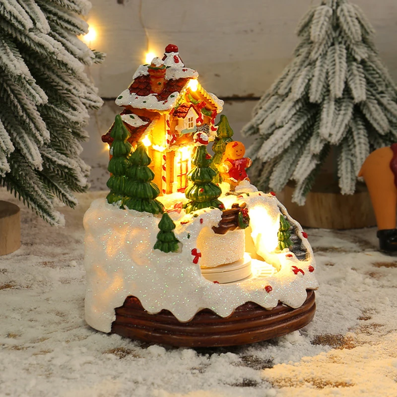 منازل قرية عيد الميلاد، تضيء منازل عيد الميلاد مع قطار دوار و8 موسيقى، منزل راتينج مع ضوء دافئ.