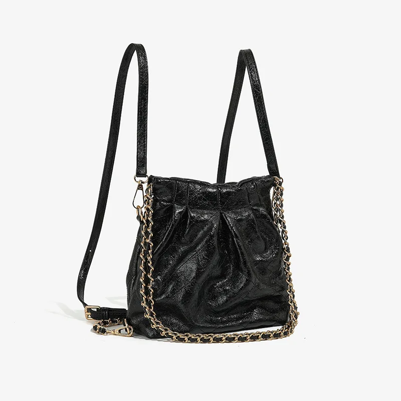 Argyll Women's Fashion Soft Leather Bucket Bag Large Capacity Chain Handle Casual Crossbody Bag New 2025 Trendy Style
