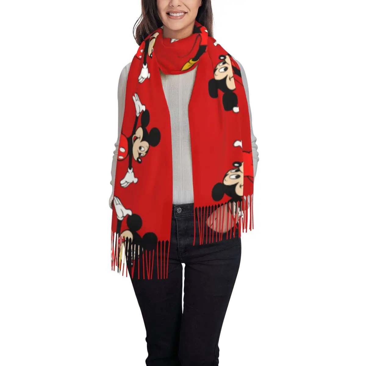 Scarf Nice For Ladies Openwork Mickey Mouse Cartoon In Autumn Winter Muffler Fashion Birthday Thermal