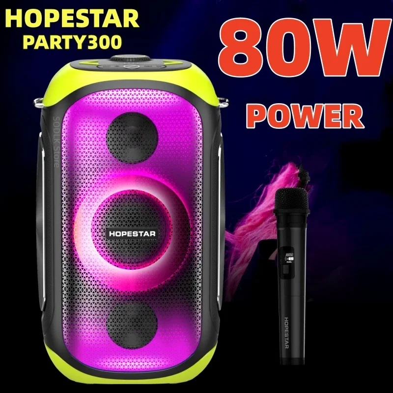 

HOPESTAR PARTY 300 80 Вт Высокомощный caixa de som Bluetooth-динамик Открытая беспроводная колонка RGB Свет Караоке Звуковая коробка Сабвуфер