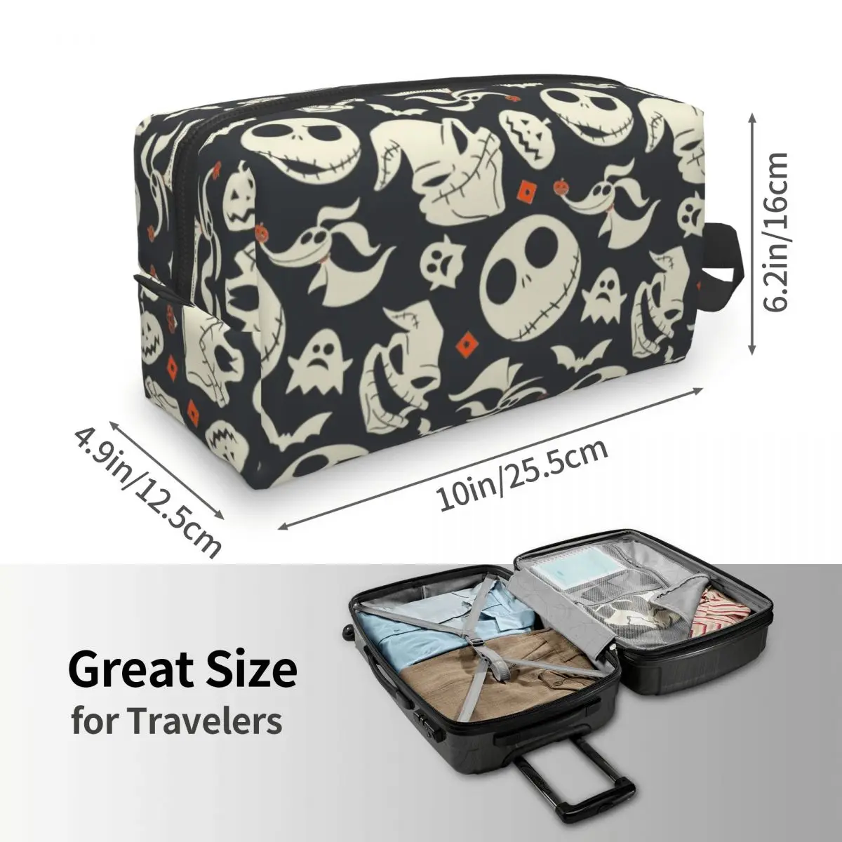 Custom Jack Skellington Makeup Bag for Women Travel Cosmetic Organizer Cute The Nightmare Before Christmas Storage Toiletry Bags