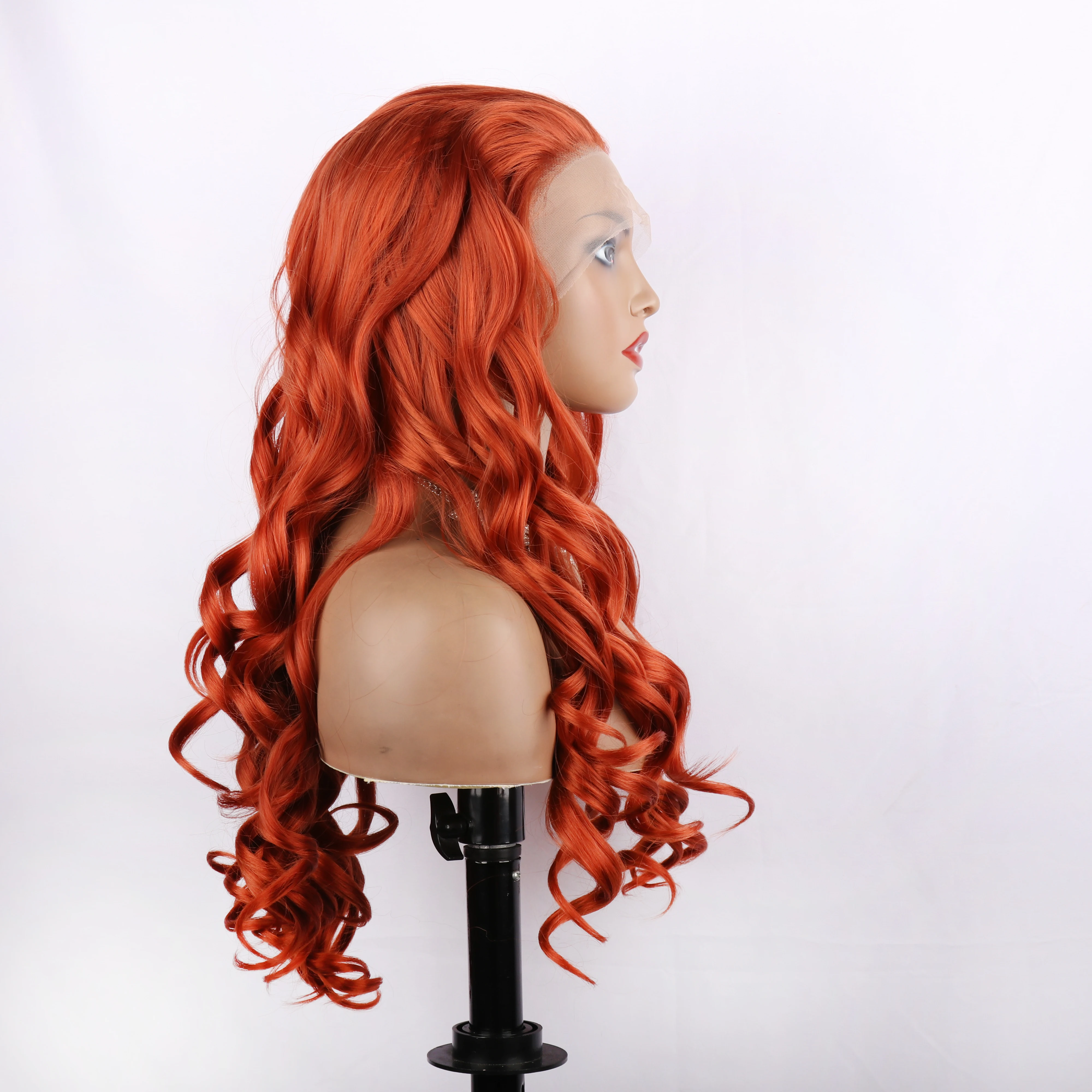 Oley Wig keriting renda sintetik, Wig renda depan oranye, Wig wanita 13X3 UNTUK WANITA HITAM, penggunaan rambut Cosplay