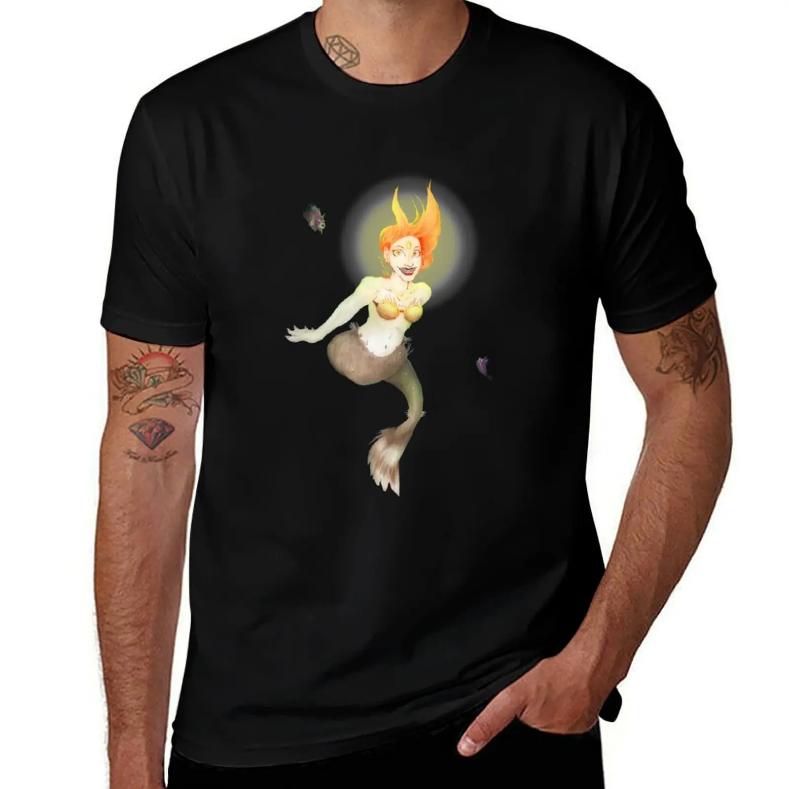 Anglerfish Mermaid - Creepy Mermaid Fantasy Art T-Shirt summer clothes korean fashion t shirt men 100℅ cotton