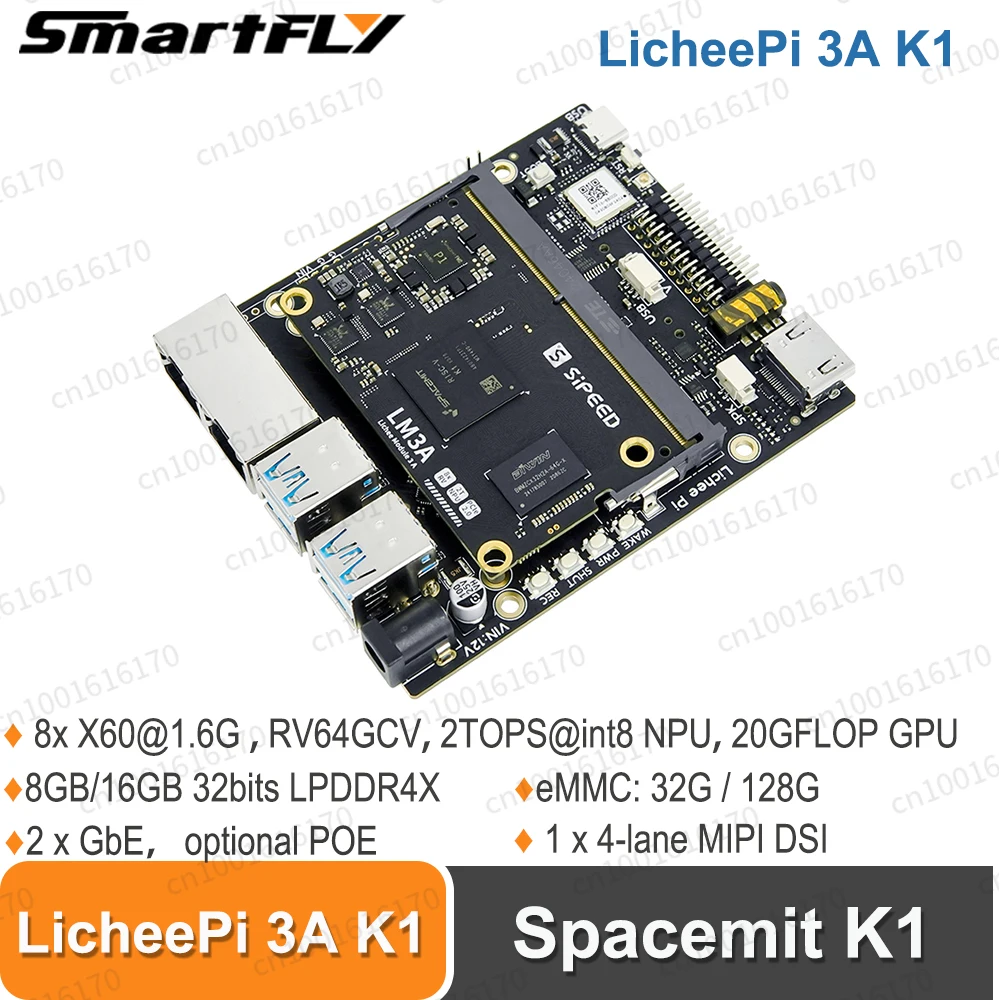 Sipeed LicheePi 3A K1 Linux Development Board LM3A SpaceMIT K1 Single Board Computer RISC-V 64GCV 2TOPS NPU 8GB / 16GB LPDDR4X