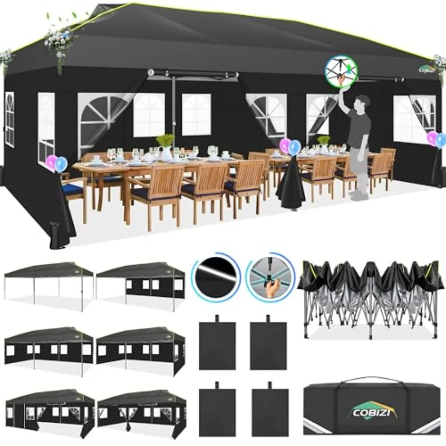 

Outdoor event shelter with waterproof UPF 50+ polyester canopy, gray color, one-push setup, includes 6 sidewalls, air vent, san