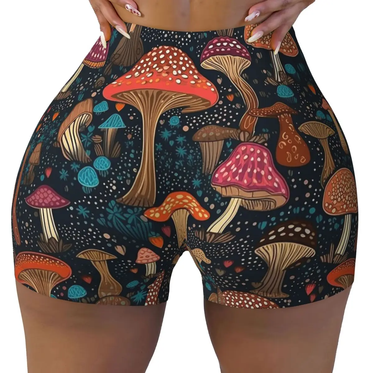 맞춤형 사이키델릭 마법 버섯 프린트 라바 요가 반바지 여성용 체육관 운동 러닝 운동복 배구 바이커 반바지