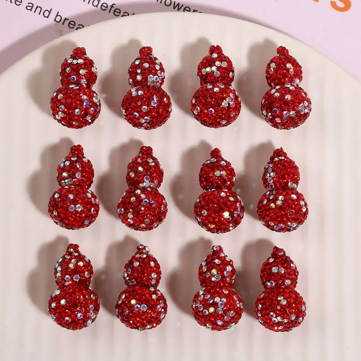 2pcs Sugar Ball New Red Sticky Diamond Three-dimensional Gourd Straight Hole Beaded Resin Accessories DIY Earrings Headgear Wome