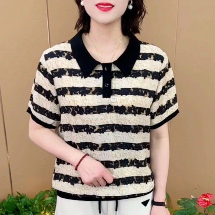 

Women's Blouse Polo-Neck Button Printed Ventilate Summer Elegant Loose Commute Shirt Short Sleeve Casual Tops