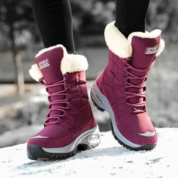 Novo inverno botas femininas de alta qualidade manter quente meados de bezerro botas de neve feminino rendas confortáveis senhoras botas chaussures femme