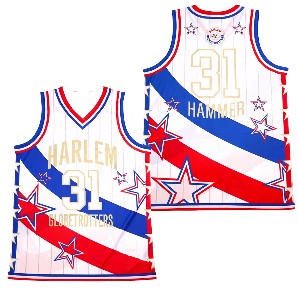 Neues Harlem Globetrotters Retro-Fan-Basketball-Trikot, bedruckt, schnelltrocknend, lässig, für den täglichen Sport, Herren-Kurzarm-T-Shirt – Detail 6