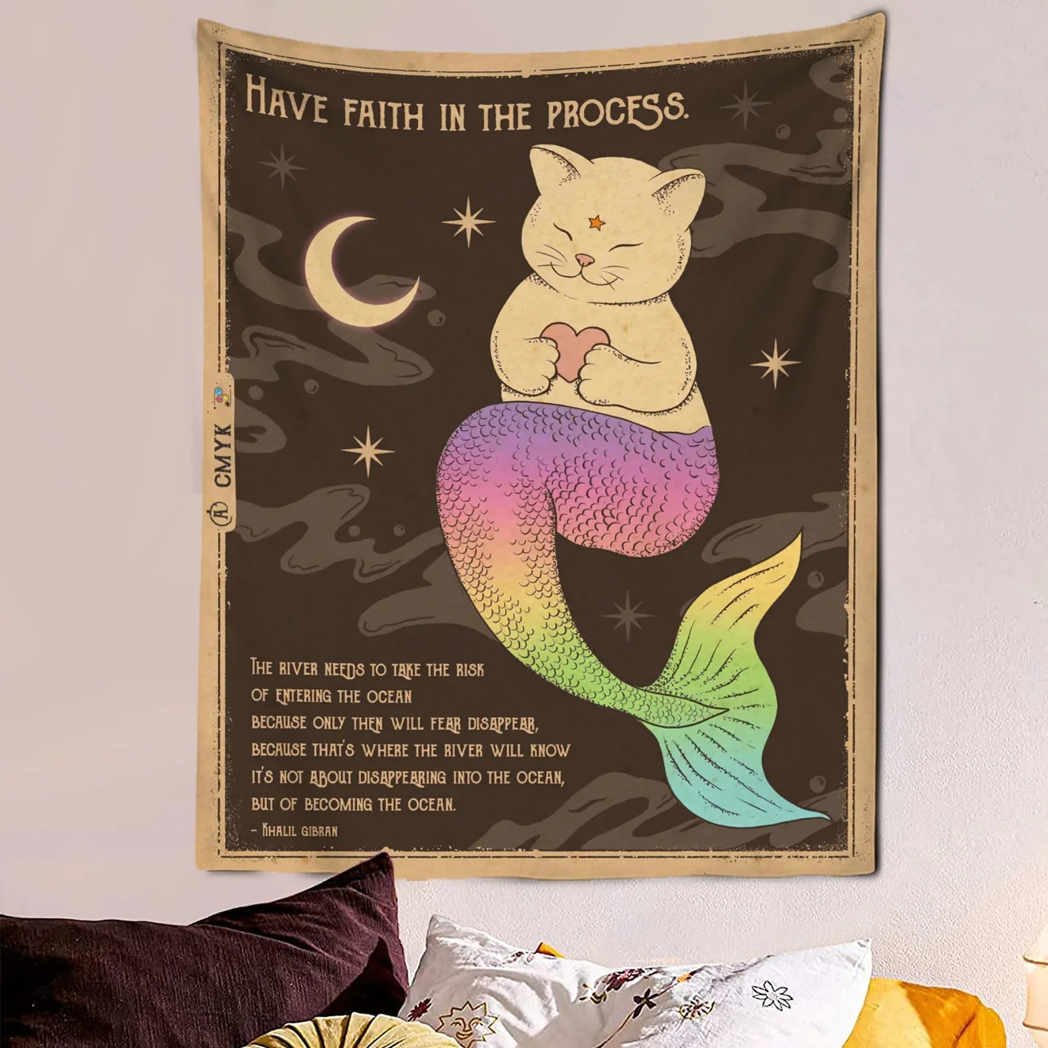 Sonne Mond Tarot Katze Wandteppich Wandbehang Hexerei Sie sind ein Kind des Universums Böhmen Home Decor Hippie Schlafzimmer Dekor
