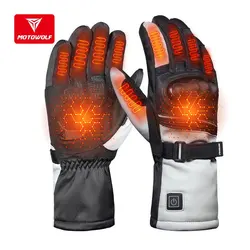 Motowolf-guantes calefactados de cuero para motocicleta, manoplas cálidas impermeables con pantalla táctil, anticaída, a prueba de viento, para invierno