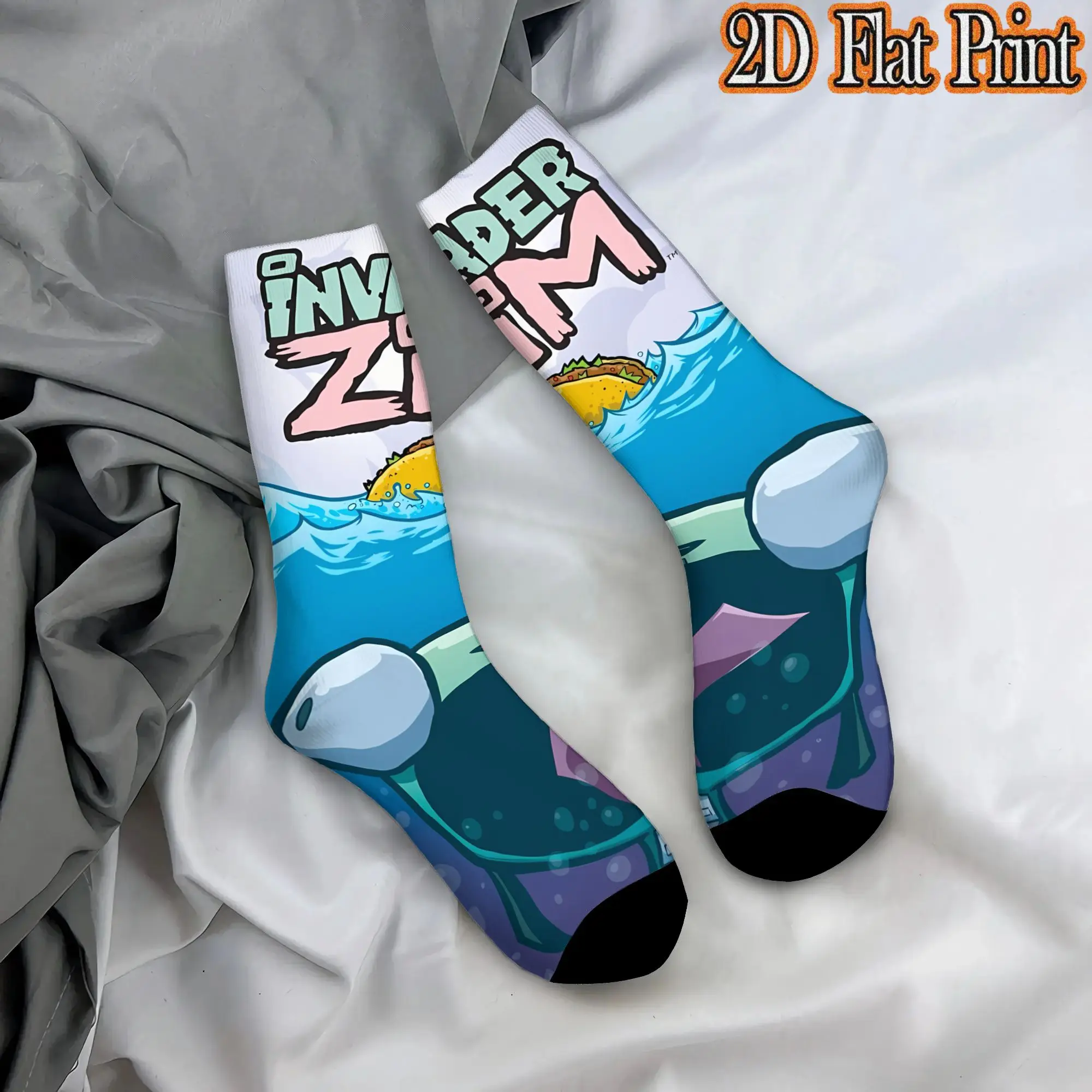 Fashion Retro Invader Zim Anime  Men's  CompressionSock Unisex  Funny Mid-Calf Socks