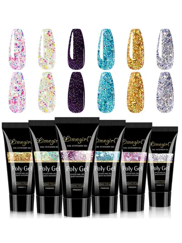 LIMEGIRL 30ml Nail Extension Gel Glitter Soak Off Nail Acrylic Crystal Build Poly UV Gel for Nails Quick Extension Manicure Glue