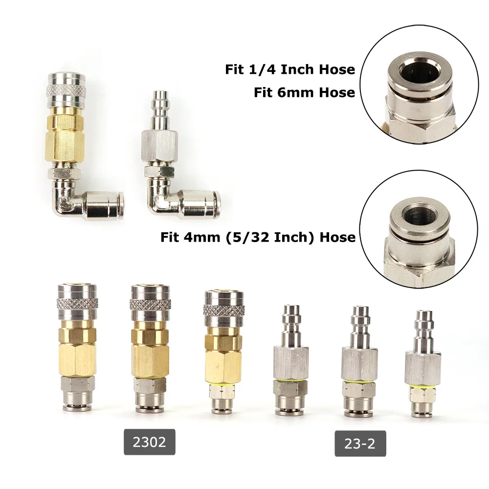 New Airsoft HPA (US)2302 23-2 Foster Quick Disconnect QD With Push-In Pipe Fitting Assembly For 4MM(5/32) Or 6MM 1/4Inch Hose