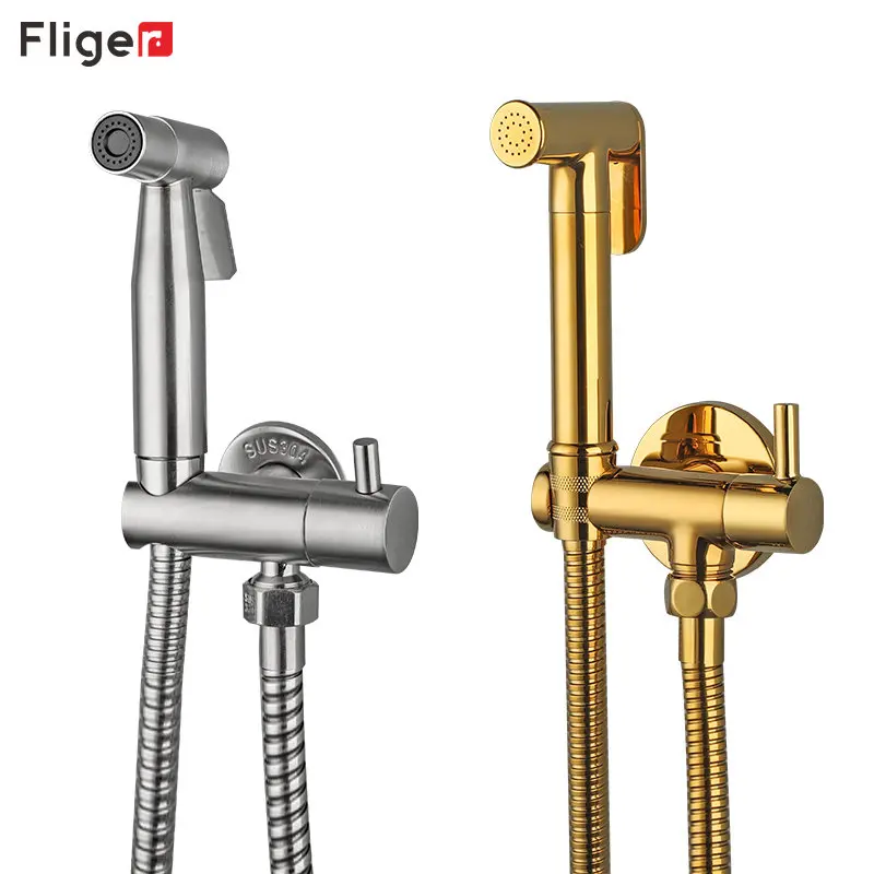 Fliger Bidet Faucet Gold Tap Portable Bidet Sprayer Set Toilet Faucet Handheld Bidet Sprayer Single Cold Water Shower Head