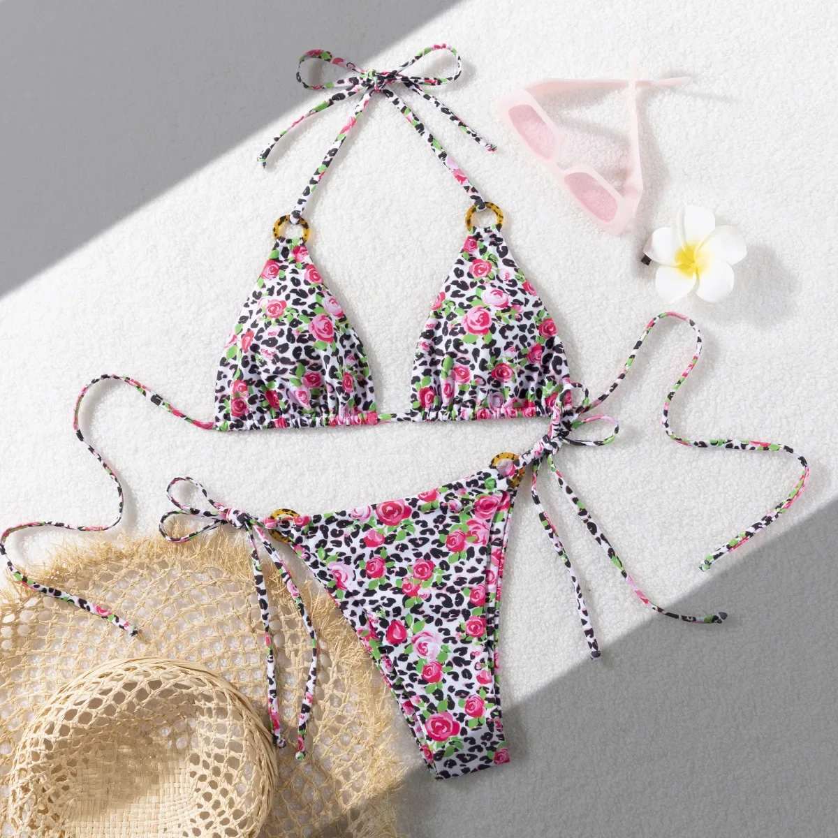 

New Cross-Border Bikini Swimsuit with Straps, Backless, Sexy Print, Beach Bikini for Women