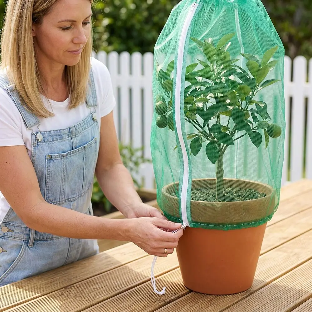 Breathable Mesh Plant Covers Drawstring Zipper Insect Net Barrier Large Thickened Transparent Plant Protection Bag