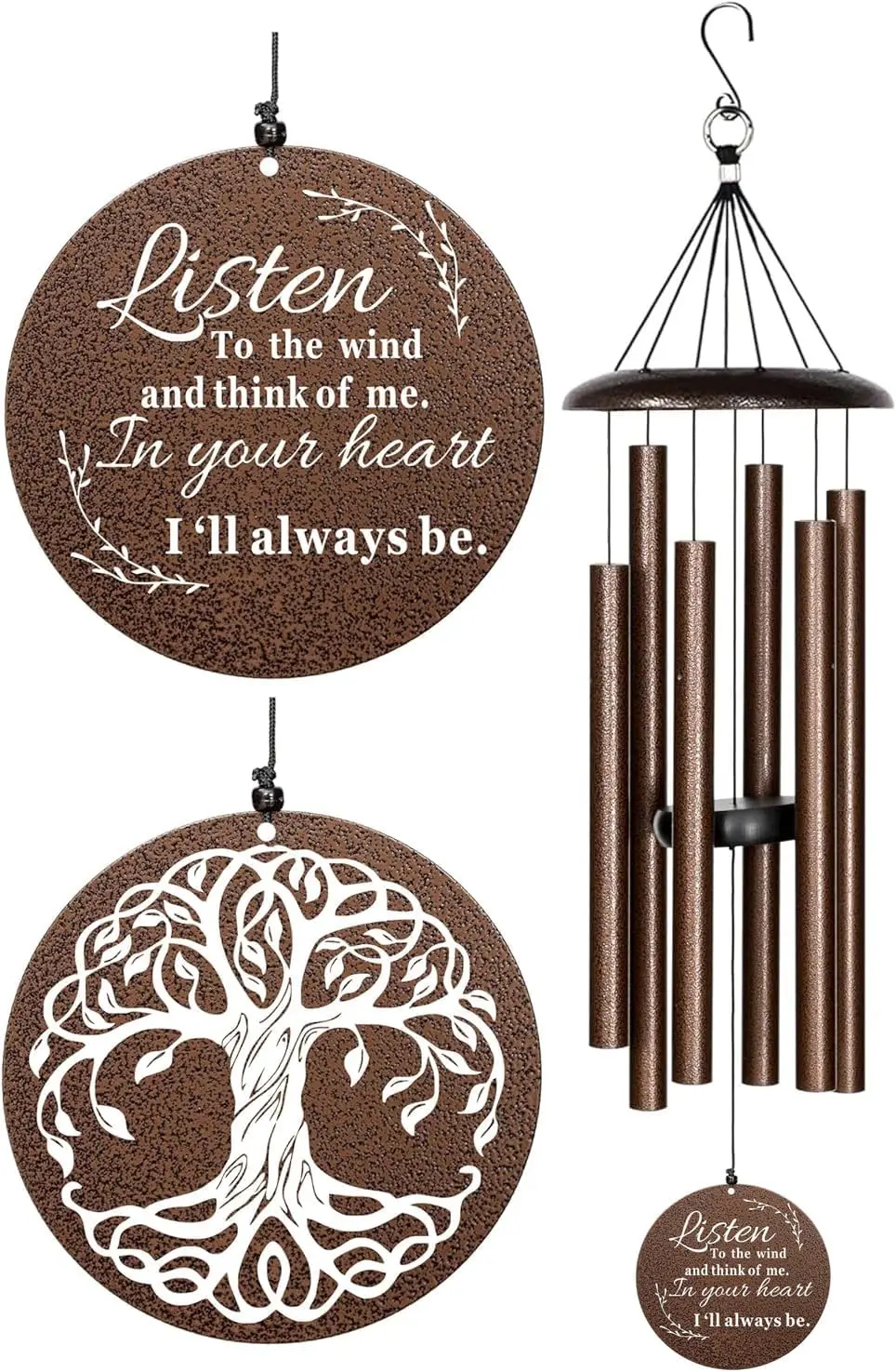 

40 Inch Memorial Wind Chimes for Loved Ones, Copper Sympathy Bereavement Gifts with Tree of Life Engraving