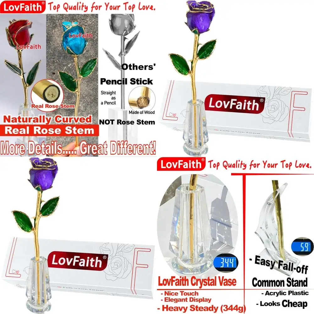 

24K Gold-Dipped Real Rose with Crystal Stand - Perfect Anniversary, Birthday, or Christmas Gift for Wife, Mother