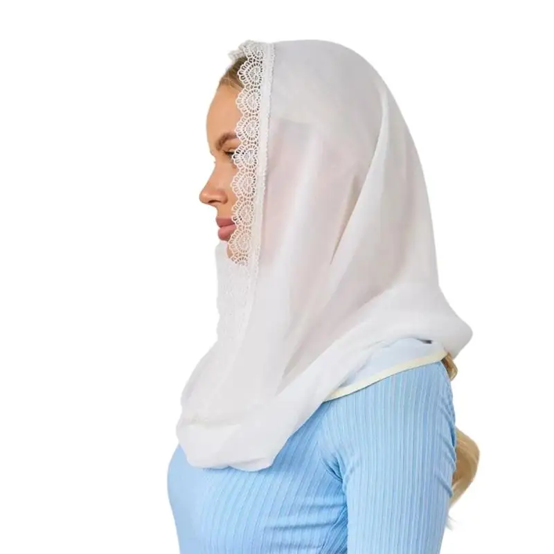 

652F Multipurpose Lace Accented Mantilla Headscarf for Catholic Christian Ceremonies