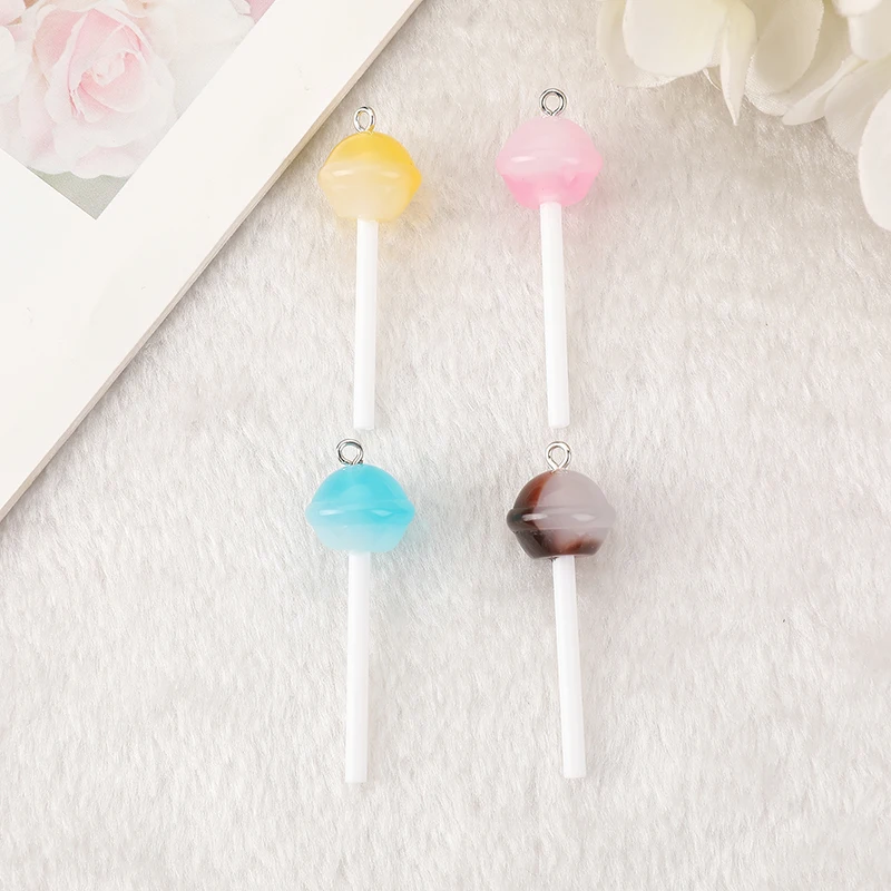 8Pcs Sweet Lollipop Charms Flatback Resin Gradient Candy Jewlery Findings For Earring Necklace Keychain Diy Making