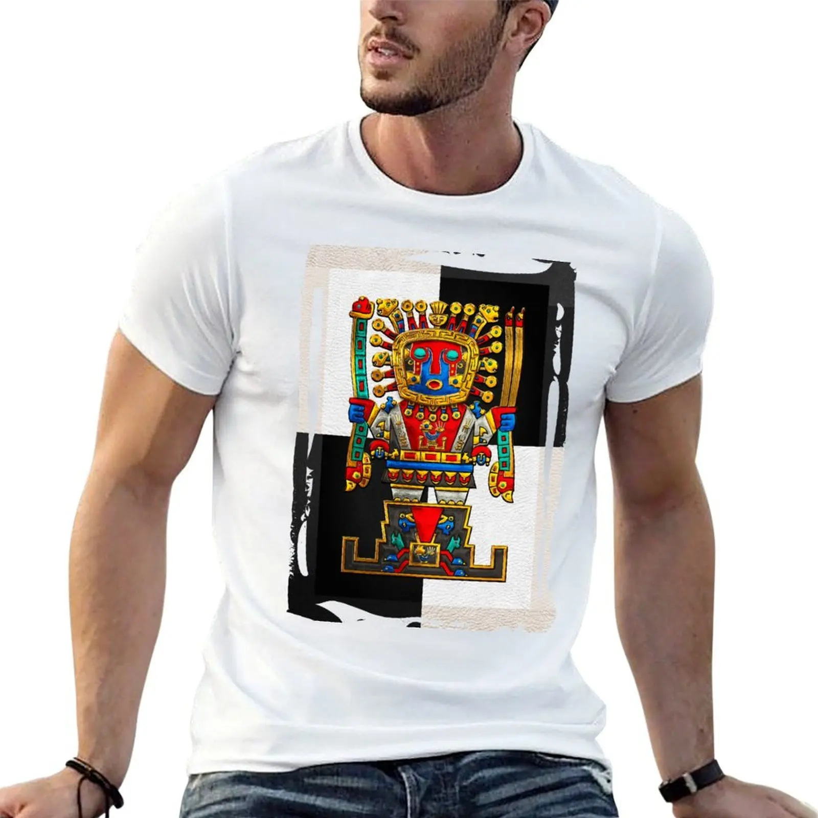 

Incan Gods - The Great Creator Viracocha on Black and White T-Shirt man t shirt cotton man t shirt cotton high quality T-Shirt