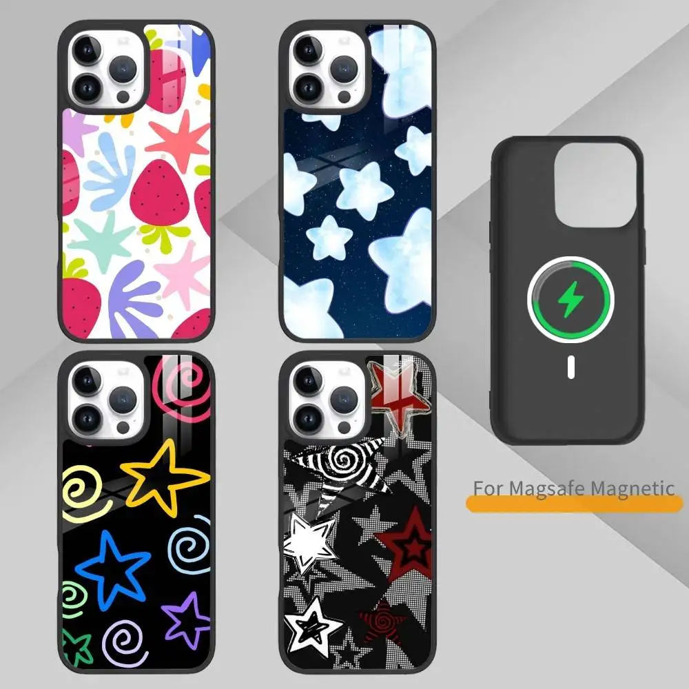 

Y2K Cute Strawberry Stars Phone Case For iPhone 17,16,15,14,13,Pro,Max,Plus,Magnetic For Magsafe Wireless Charging