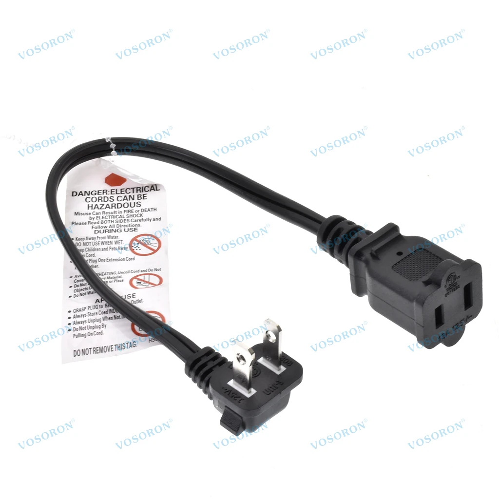 Right Angled Polarized US 2-Prong Male to Female Extension Cord, Nema 1-15P to 1-15R Power Outlet Extension Cable 16AWG (1FT)