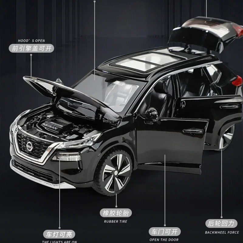 Nissan X-TRAIL SUV 1:32, modelo de aleación de Metal fundido a presión de alta simulación, sonido de coche, luz, colección extraíble, juguetes para niños, regalos