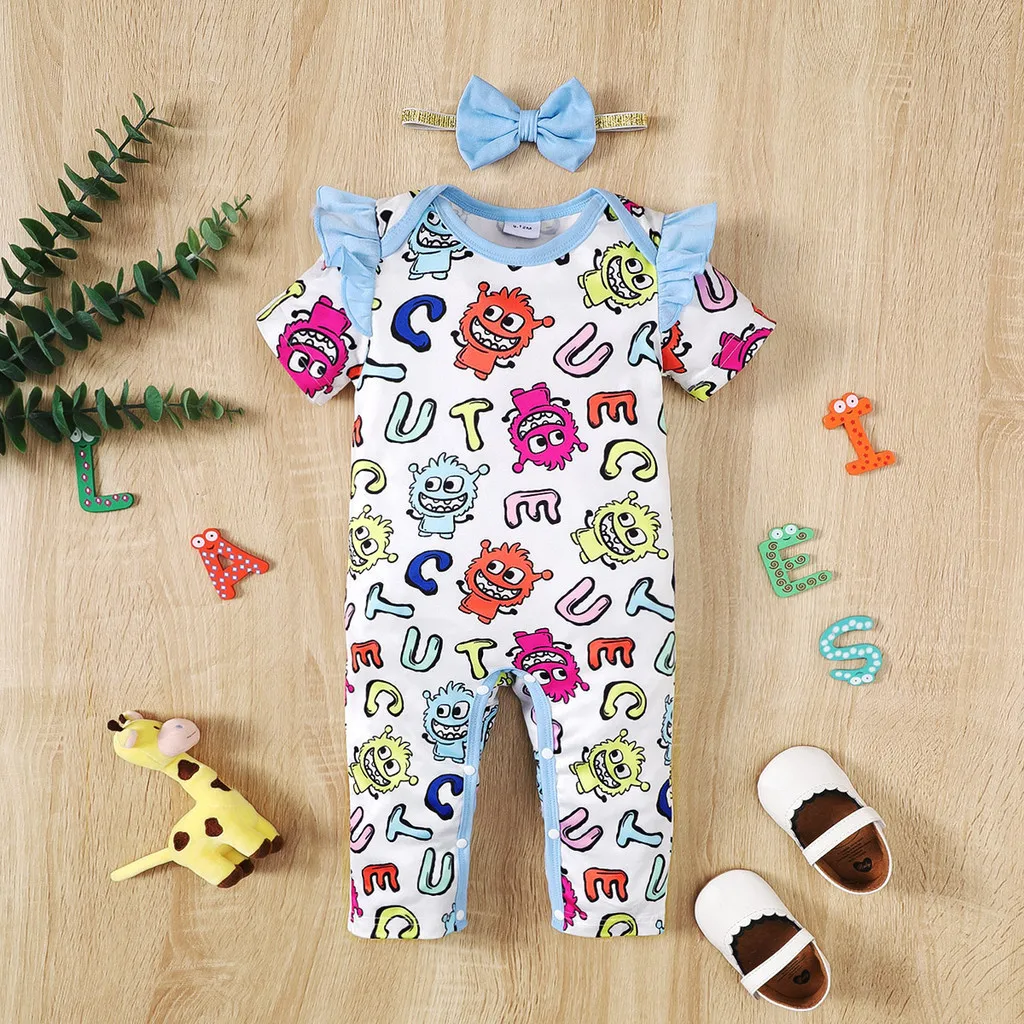 Bodysuit for Newborn Baby Girl 0-18Months 2PCS Fruit Print Pattern Romper Infant Girl Summer Short Sleeved Comfortable Jumpsuit