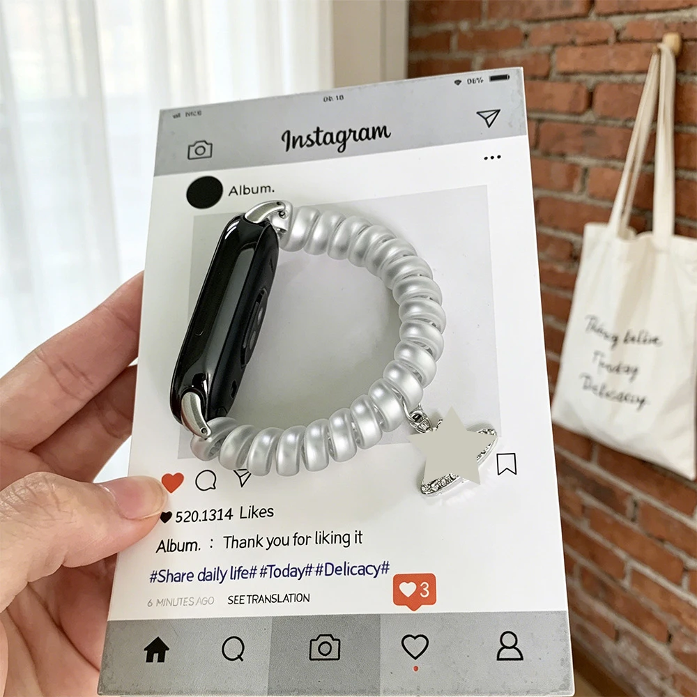 Candy Color Telephone Line Bracelet for Xiaomi MiBand 10 9 8 Bling Flower Charm Elastic Scrunchie Strap for Huawei Watch 20 22mm