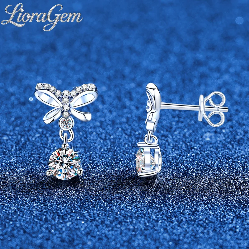 

LioraGem Diamond-Studded Butterfly Bow Earrings for Women: Elegant and Versatile Moissanite Earrings Platinum PT950 Stamp