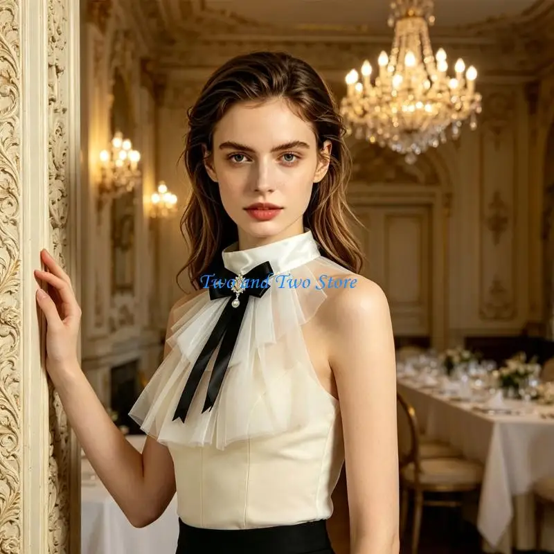 Fotografia 6: HX6F Colar destacável camadas tule decorativa falsa para mulheres e meninas
