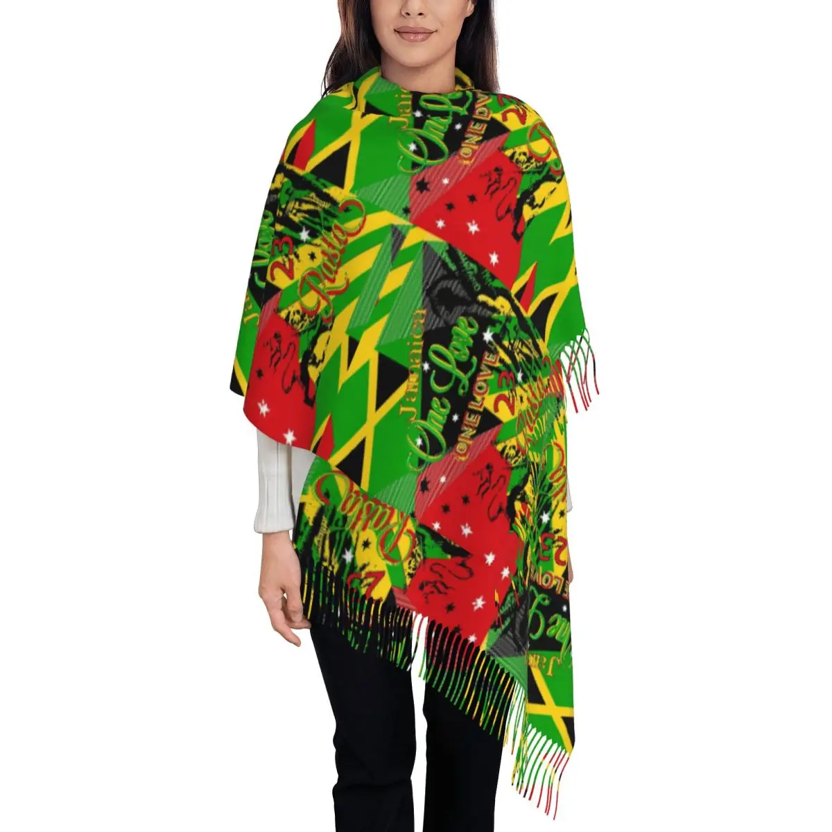 Jamaican Rasta One Love Party ผ้าพันคอผ้าพันคอผู้หญิงนุ่ม Shawls และ Wraps ยาวฤดูใบไม้ร่วงฤดูหนาว Shawl Wrap