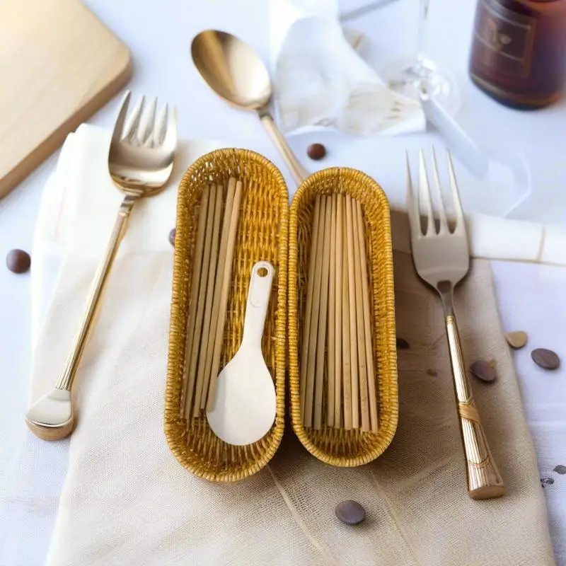 【HG】Hardness Rattan Wicker Woven Serving Baskets Household 7 Styles Drain Chopstick Fork Spoon Holder Handwoven Rattan Basket
