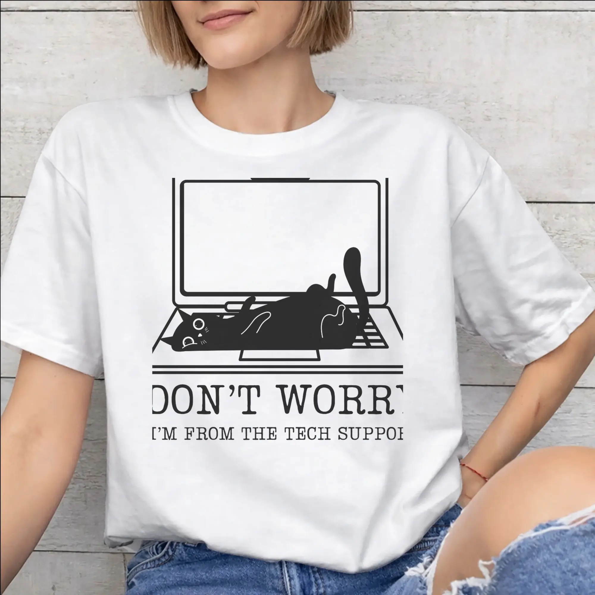 Men Women Printed Don't worry I'm from Tech Support  T Shirt Tee 100% Cotton  T-shirts Clothing