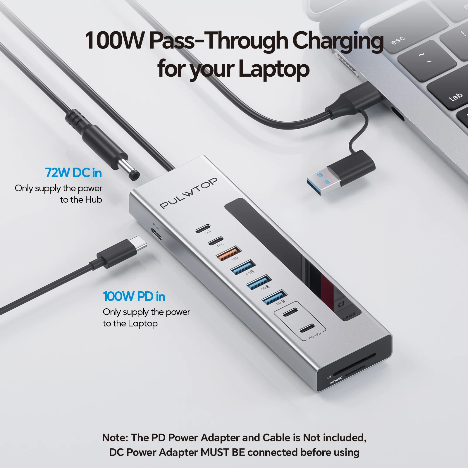 PULWTOP Powered Hub with USBC 3.2 Gen2 10Gbps data ports, USB C HUB with 2*24/45W Type-C PD Charging Not for Video Output