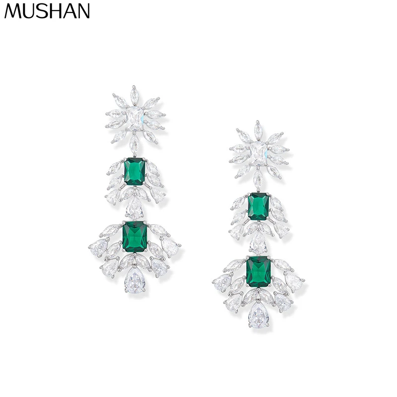 

MS MuShan Brand Jewelry 925 Sterling Silver Earrings Zircon 7A Dangle Fashion for Girlfriend Real Gold Plated Fine Earring