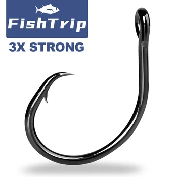 FishTrip 서클 후크, 강력한 바닷물 낚시 후크, 메기, 타폰, 말린, 딥 드롭, 황새치용 라이브 미끼, 3X 