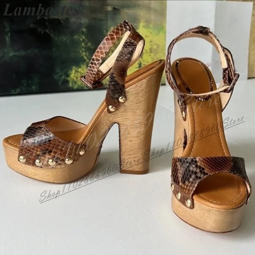 

Snake Skin Platform Thick Soled Sandals Chunky High Heel Women Shoes Ankle Buckle Strap Open Toe 2024 Fashion Zapatillas Mujer